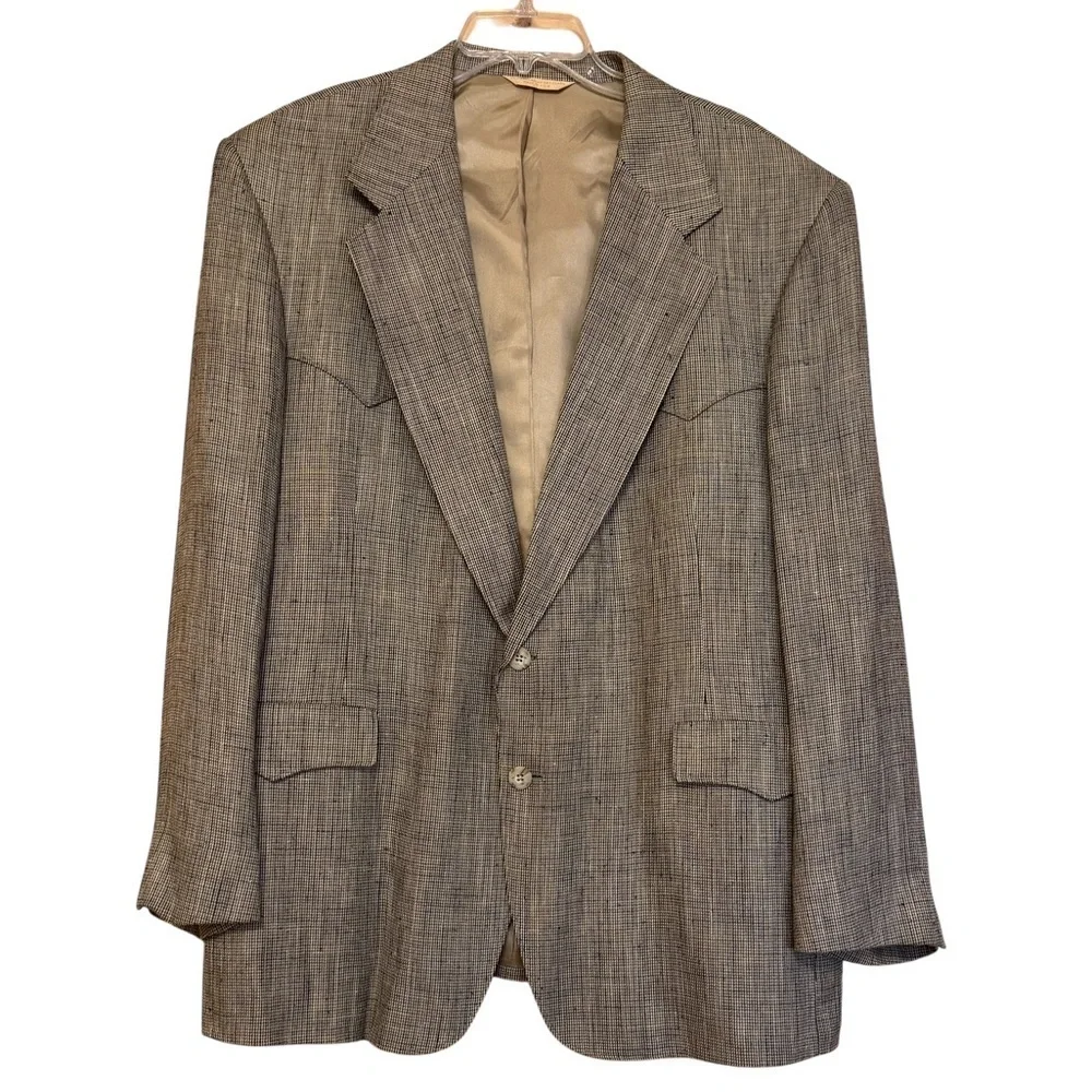 Warren Sewell Men Brown Blue Houndstooth Vintage Blazer 46R USA